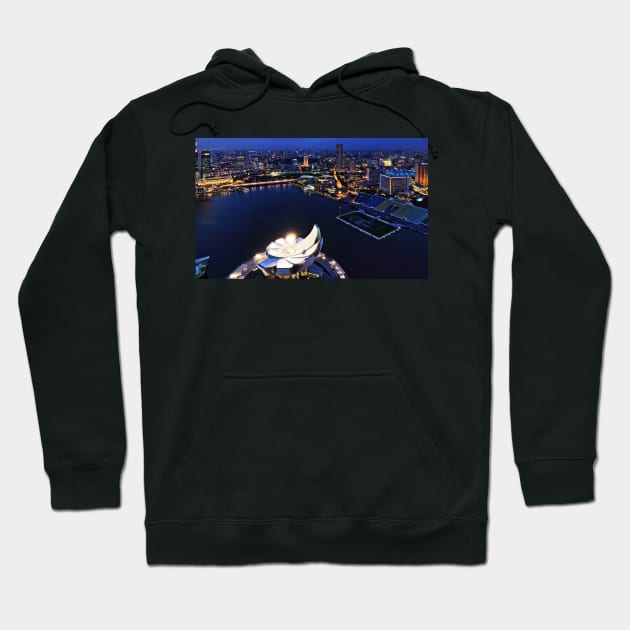 Singapore Skyline & ArtScience Museum from SkyPark at Night Hoodie by holgermader